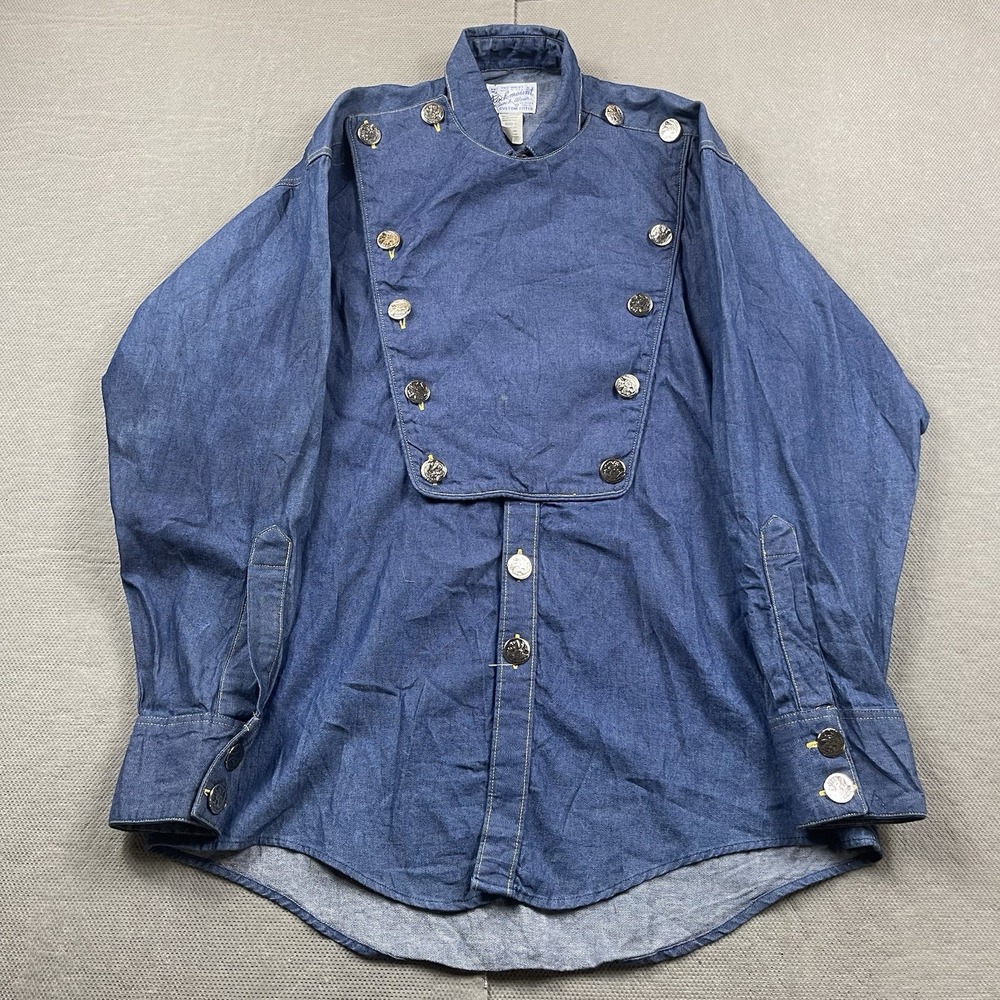 Vintage Rockmount Ranch Wear Shirt Mens Medium Blue Denim Bib Snap Western Studs